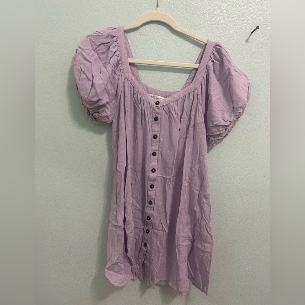 vestique Lavender Puff Sleeve Button-Front Tunic